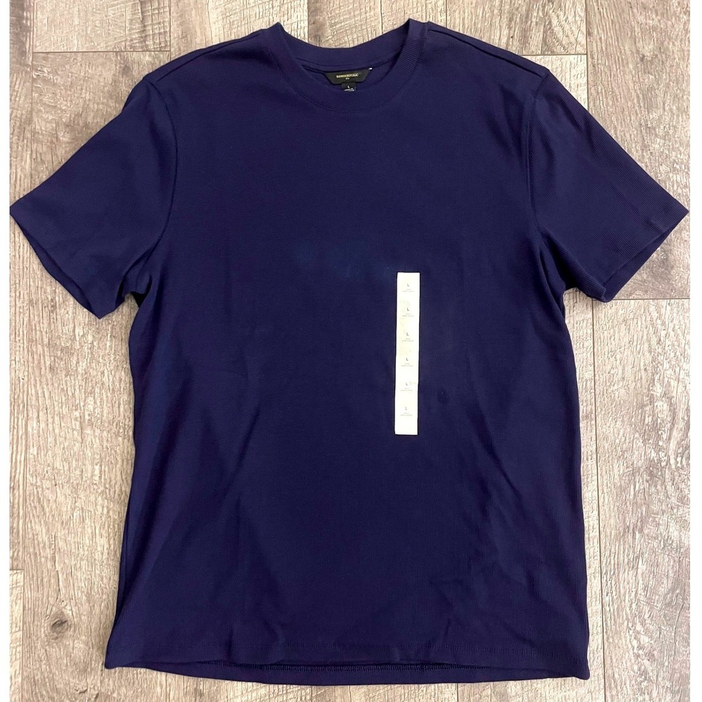 Banana Republic Mens Ribbed Crew Neck Short Sleeve T-Shirt Navy Blue Large L